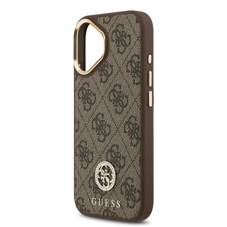 Apple iPhone 17 Kılıf Guess Orjinal Lisanslı M-safe Şarj Özellikli Gold Metal Kamera Çerçeveli Taşlı 4G Logolu Kapak