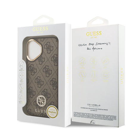 Apple iPhone 17 Kılıf Guess Orjinal Lisanslı M-safe Şarj Özellikli Gold Metal Kamera Çerçeveli Taşlı 4G Logolu Kapak