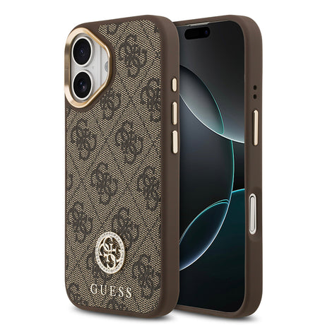 Apple iPhone 17 Kılıf Guess Orjinal Lisanslı M-safe Şarj Özellikli Gold Metal Kamera Çerçeveli Taşlı 4G Logolu Kapak