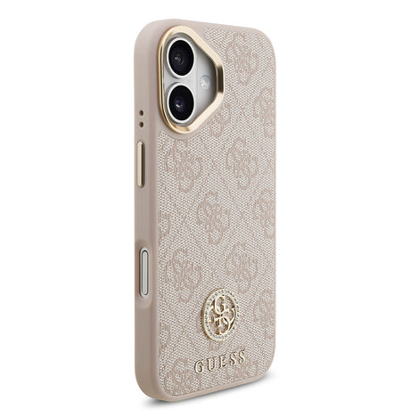 Apple iPhone 17 Kılıf Guess Orjinal Lisanslı M-safe Şarj Özellikli Gold Metal Kamera Çerçeveli Taşlı 4G Logolu Kapak
