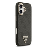 Apple iPhone 17 Kılıf Guess Orjinal Lisanslı M-safe Şarj Özellikli Gold Metal Kamera Çerçeveli Taşlı Üçgen Logo 4G Desenli Kapak