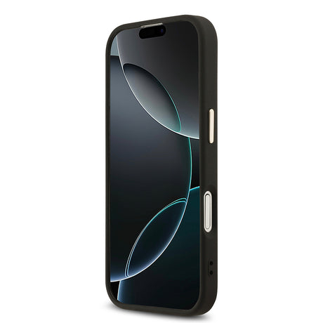 Apple iPhone 17 Kılıf Guess Orjinal Lisanslı M-safe Şarj Özellikli Gold Metal Kamera Çerçeveli Taşlı Üçgen Logo 4G Desenli Kapak