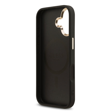 Apple iPhone 17 Kılıf Guess Orjinal Lisanslı M-safe Şarj Özellikli Gold Metal Kamera Çerçeveli Taşlı Üçgen Logo 4G Desenli Kapak