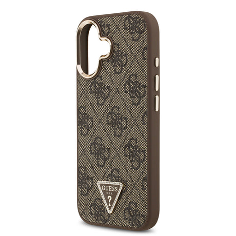 Apple iPhone 17 Kılıf Guess Orjinal Lisanslı M-safe Şarj Özellikli Gold Metal Kamera Çerçeveli Taşlı Üçgen Logo 4G Desenli Kapak