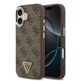 Apple iPhone 17 Kılıf Guess Orjinal Lisanslı M-safe Şarj Özellikli Gold Metal Kamera Çerçeveli Taşlı Üçgen Logo 4G Desenli Kapak