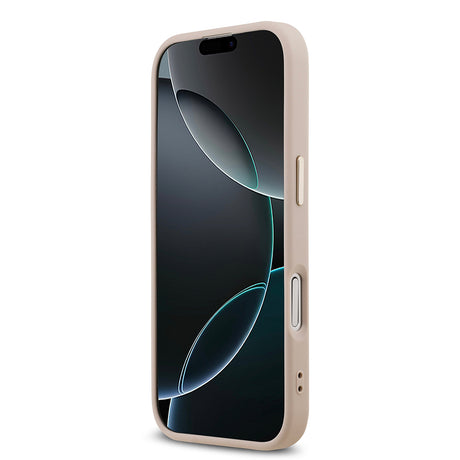 Apple iPhone 17 Kılıf Guess Orjinal Lisanslı M-safe Şarj Özellikli Gold Metal Kamera Çerçeveli Taşlı Üçgen Logo 4G Desenli Kapak