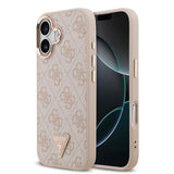 Apple iPhone 17 Kılıf Guess Orjinal Lisanslı M-safe Şarj Özellikli Gold Metal Kamera Çerçeveli Taşlı Üçgen Logo 4G Desenli Kapak