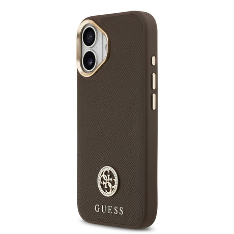 Apple iPhone 17 Kılıf Guess Orjinal Lisanslı M-safe Şarj Özellikli Grained Yazı ve Taşlı 4G Logolu Kapak