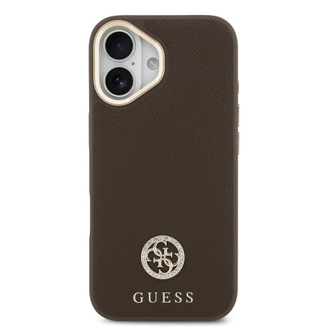 Apple iPhone 17 Kılıf Guess Orjinal Lisanslı M-safe Şarj Özellikli Grained Yazı ve Taşlı 4G Logolu Kapak
