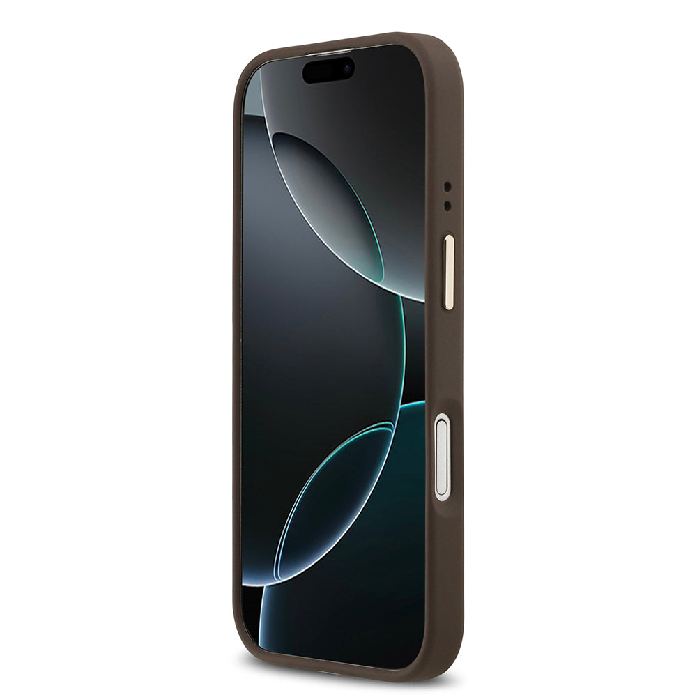 Apple iPhone 17 Kılıf Guess Orjinal Lisanslı M-safe Şarj Özellikli Grained Yazı ve Taşlı 4G Logolu Kapak