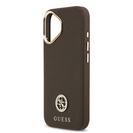 Apple iPhone 17 Kılıf Guess Orjinal Lisanslı M-safe Şarj Özellikli Grained Yazı ve Taşlı 4G Logolu Kapak
