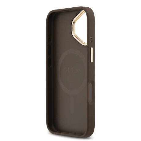 Apple iPhone 17 Kılıf Guess Orjinal Lisanslı M-safe Şarj Özellikli Grained Yazı ve Taşlı 4G Logolu Kapak