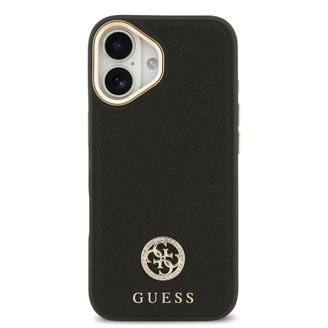 Apple iPhone 17 Kılıf Guess Orjinal Lisanslı M-safe Şarj Özellikli Grained Yazı ve Taşlı 4G Logolu Kapak
