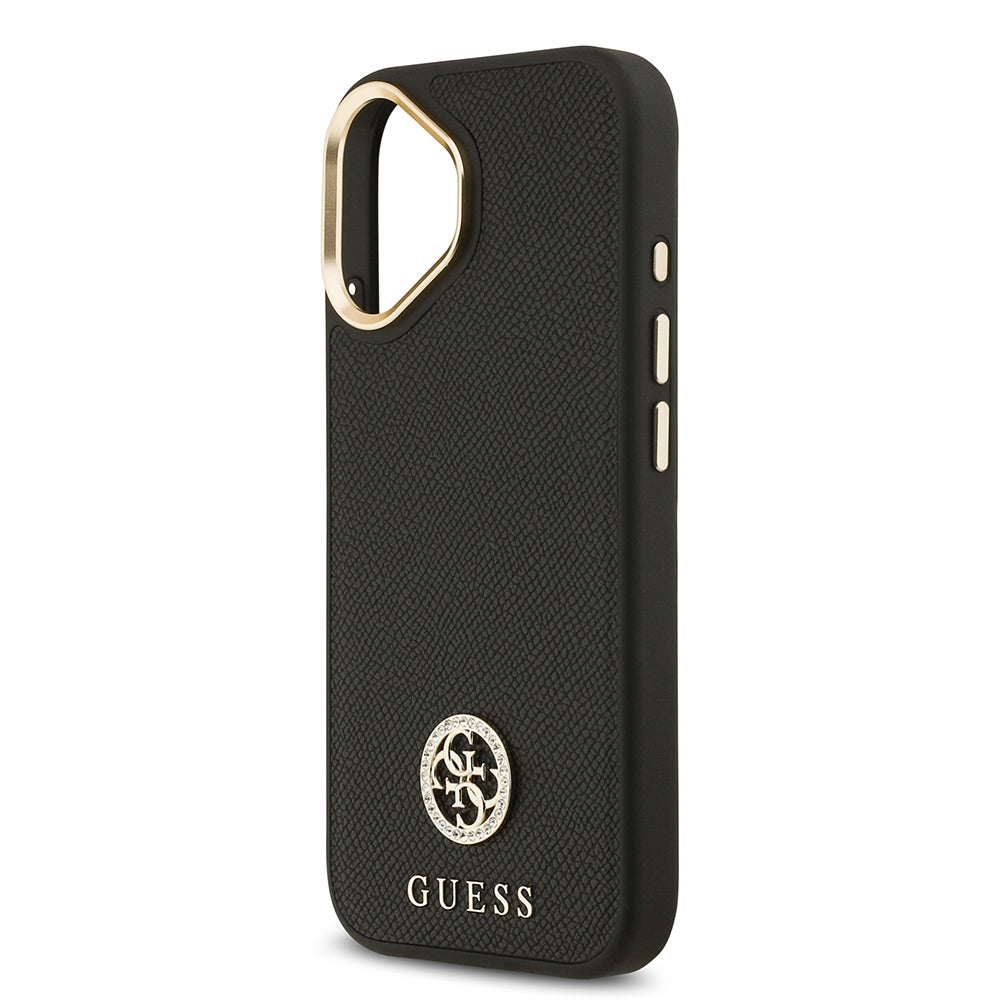 Apple iPhone 17 Kılıf Guess Orjinal Lisanslı M-safe Şarj Özellikli Grained Yazı ve Taşlı 4G Logolu Kapak