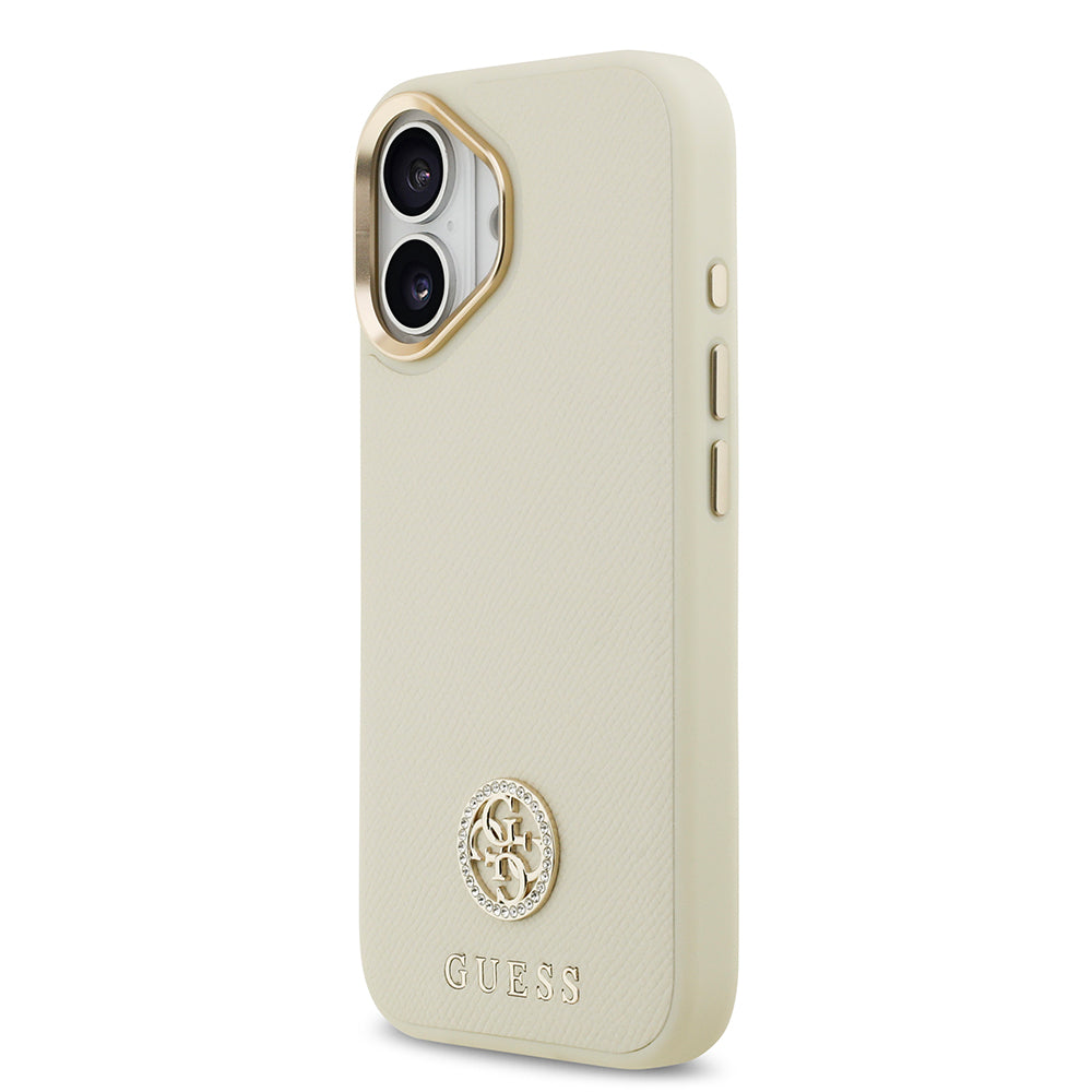 Apple iPhone 17 Kılıf Guess Orjinal Lisanslı M-safe Şarj Özellikli Grained Yazı ve Taşlı 4G Logolu Kapak