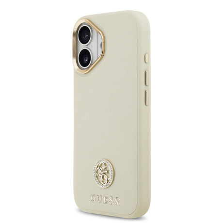 Apple iPhone 17 Kılıf Guess Orjinal Lisanslı M-safe Şarj Özellikli Grained Yazı ve Taşlı 4G Logolu Kapak
