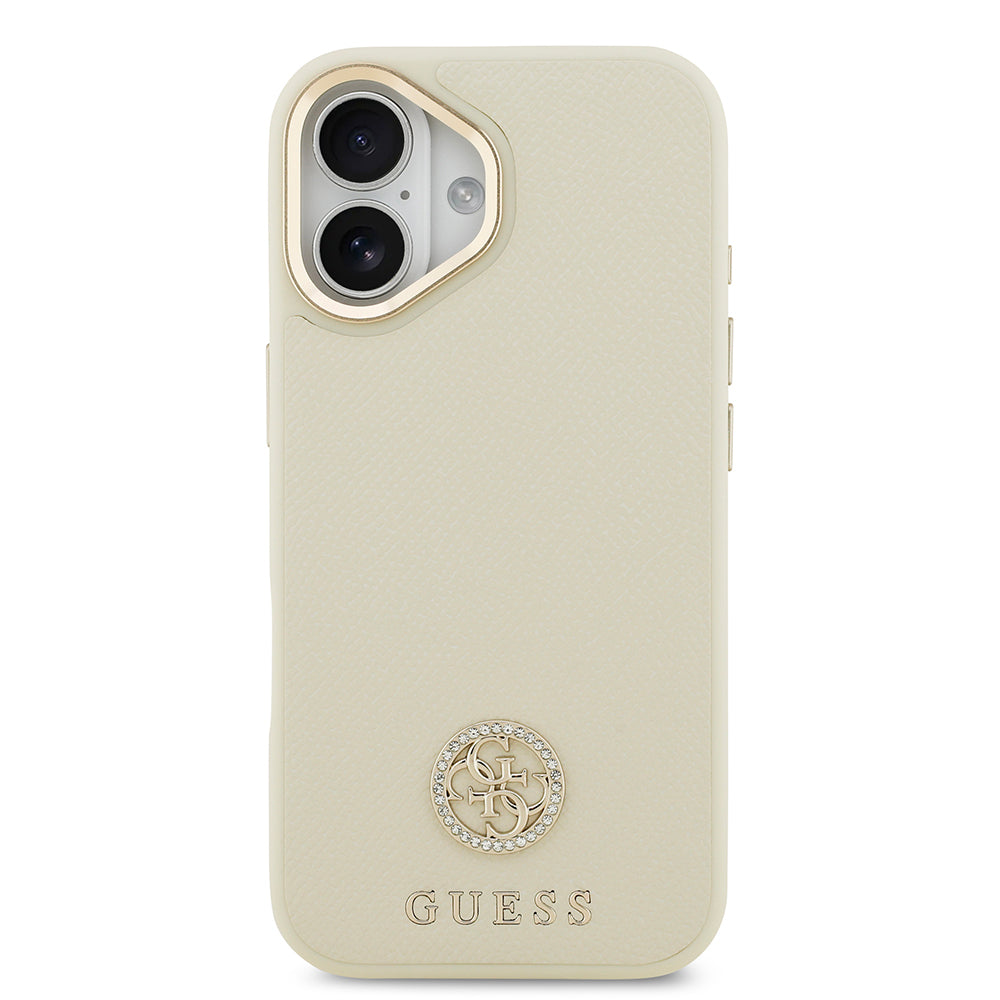 Apple iPhone 17 Kılıf Guess Orjinal Lisanslı M-safe Şarj Özellikli Grained Yazı ve Taşlı 4G Logolu Kapak