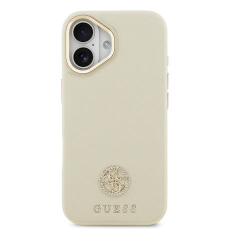 Apple iPhone 17 Kılıf Guess Orjinal Lisanslı M-safe Şarj Özellikli Grained Yazı ve Taşlı 4G Logolu Kapak