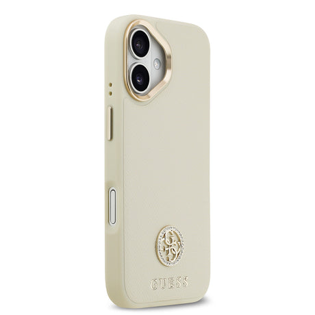 Apple iPhone 17 Kılıf Guess Orjinal Lisanslı M-safe Şarj Özellikli Grained Yazı ve Taşlı 4G Logolu Kapak
