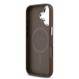 Apple iPhone 17 Kılıf Guess Orjinal Lisanslı M-safe Şarj Özellikli Gümüş Metal Kamera Çerçeveli Üçgen Logo 4G Desenli Kapak