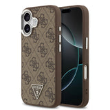 Apple iPhone 17 Kılıf Guess Orjinal Lisanslı M-safe Şarj Özellikli Gümüş Metal Kamera Çerçeveli Üçgen Logo 4G Desenli Kapak