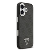 Apple iPhone 17 Kılıf Guess Orjinal Lisanslı M-safe Şarj Özellikli Gümüş Metal Kamera Çerçeveli Üçgen Logo 4G Desenli Kapak