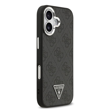 Apple iPhone 17 Kılıf Guess Orjinal Lisanslı M-safe Şarj Özellikli Gümüş Metal Kamera Çerçeveli Üçgen Logo 4G Desenli Kapak