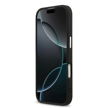 Apple iPhone 17 Kılıf Guess Orjinal Lisanslı M-safe Şarj Özellikli Gümüş Metal Kamera Çerçeveli Üçgen Logo 4G Desenli Kapak