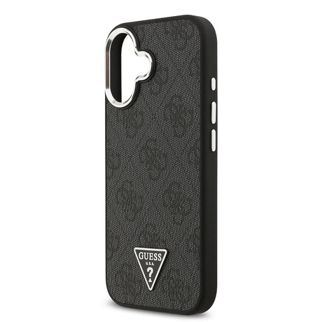 Apple iPhone 17 Kılıf Guess Orjinal Lisanslı M-safe Şarj Özellikli Gümüş Metal Kamera Çerçeveli Üçgen Logo 4G Desenli Kapak
