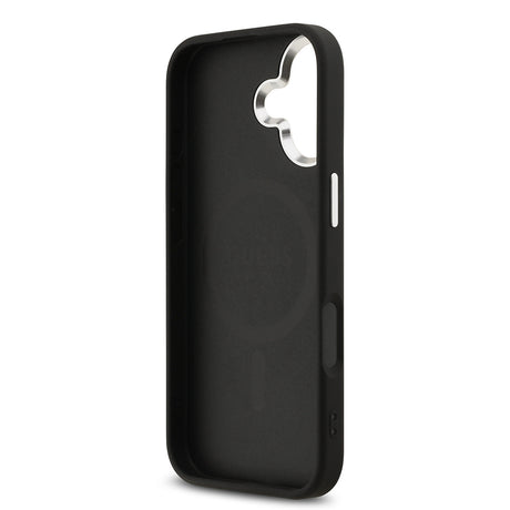 Apple iPhone 17 Kılıf Guess Orjinal Lisanslı M-safe Şarj Özellikli Gümüş Metal Kamera Çerçeveli Üçgen Logo 4G Desenli Kapak