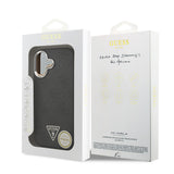 Apple iPhone 17 Kılıf Guess Orjinal Lisanslı M-safe Şarj Özellikli Gümüş Metal Kamera Çerçeveli Üçgen Logo 4G Desenli Kapak