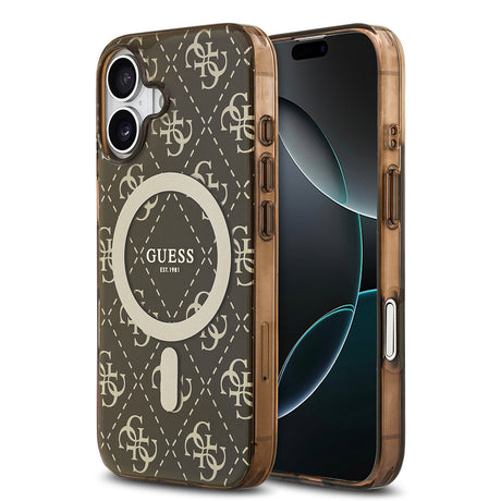 Apple iPhone 17 Kılıf Guess Orjinal Lisanslı M-safe Şarj Özellikli IML Baskılı Klasik Logolu 4G Desenli Kapak