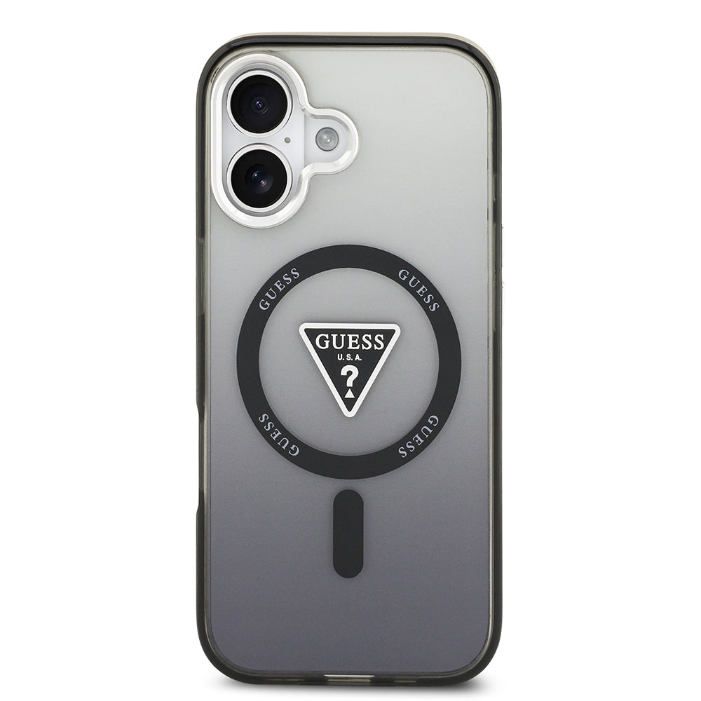 Apple iPhone 17 Kılıf Guess Orjinal Lisanslı M-safe Şarj Özellikli IML Baskılı Üçgen Logolu Metal Kamera Çerçeveli Kapak