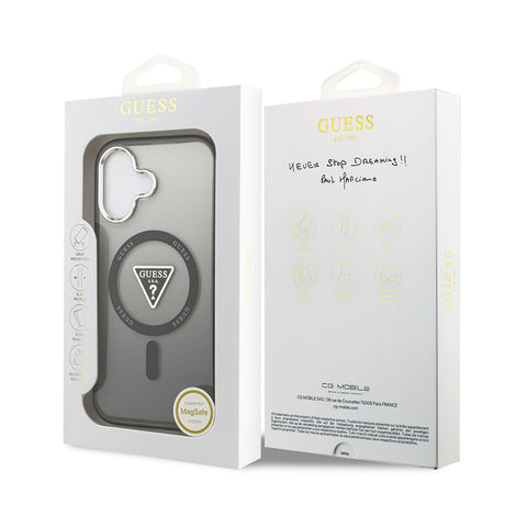 Apple iPhone 17 Kılıf Guess Orjinal Lisanslı M-safe Şarj Özellikli IML Baskılı Üçgen Logolu Metal Kamera Çerçeveli Kapak