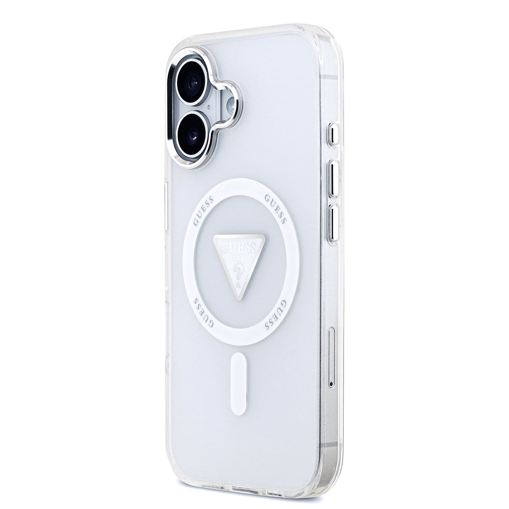 Apple iPhone 17 Kılıf Guess Orjinal Lisanslı M-safe Şarj Özellikli IML Baskılı Üçgen Logolu Metal Kamera Çerçeveli Kapak