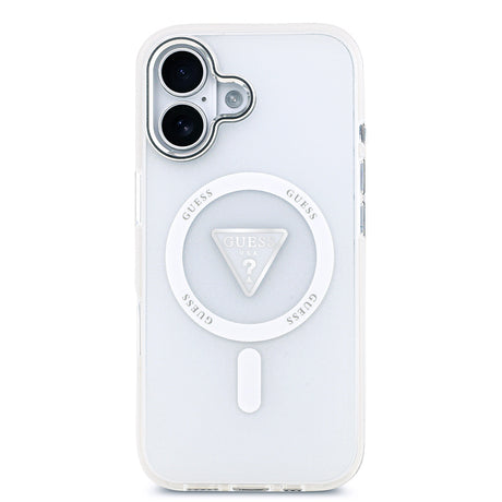Apple iPhone 17 Kılıf Guess Orjinal Lisanslı M-safe Şarj Özellikli IML Baskılı Üçgen Logolu Metal Kamera Çerçeveli Kapak