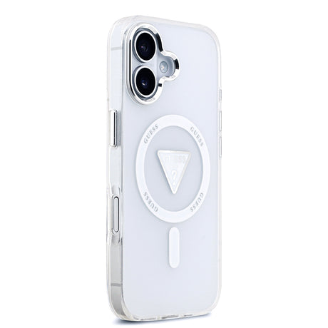 Apple iPhone 17 Kılıf Guess Orjinal Lisanslı M-safe Şarj Özellikli IML Baskılı Üçgen Logolu Metal Kamera Çerçeveli Kapak