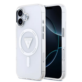 Apple iPhone 17 Kılıf Guess Orjinal Lisanslı M-safe Şarj Özellikli IML Baskılı Üçgen Logolu Metal Kamera Çerçeveli Kapak