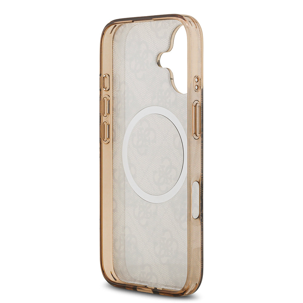 Apple iPhone 17 Kılıf Guess Orjinal Lisanslı M-safe Şarj Özellikli IML Peony ve 4G Desenli Klasik Logolu Kapak