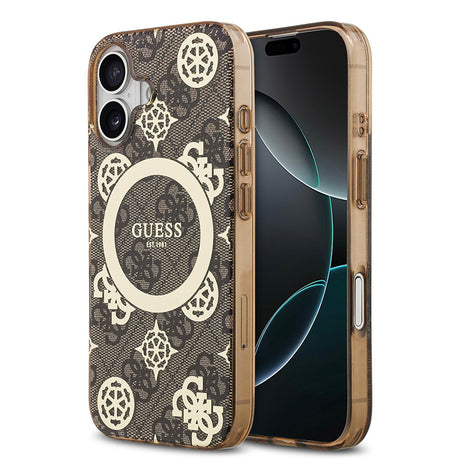 Apple iPhone 17 Kılıf Guess Orjinal Lisanslı M-safe Şarj Özellikli IML Peony ve 4G Desenli Klasik Logolu Kapak
