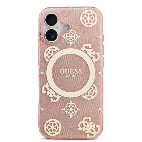 Apple iPhone 17 Kılıf Guess Orjinal Lisanslı M-safe Şarj Özellikli IML Peony ve 4G Desenli Klasik Logolu Kapak