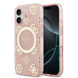 Apple iPhone 17 Kılıf Guess Orjinal Lisanslı M-safe Şarj Özellikli IML Peony ve 4G Desenli Klasik Logolu Kapak