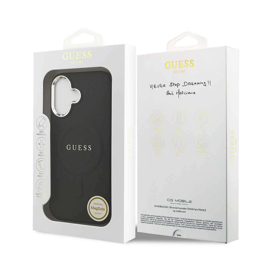 Apple iPhone 17 Kılıf Guess Orjinal Lisanslı M-safe Şarj Özellikli Klasik Yazı Logolu PU Deri Kapak