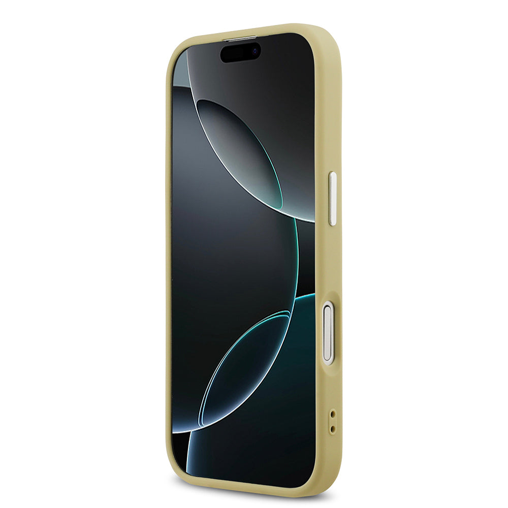 Apple iPhone 17 Kılıf Guess Orjinal Lisanslı M-safe Şarj Özellikli Metal Kamera Çerçeveli Üçgen Logolu Glitter Kapak