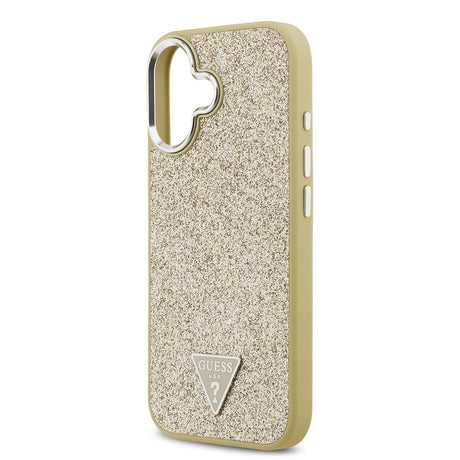 Apple iPhone 17 Kılıf Guess Orjinal Lisanslı M-safe Şarj Özellikli Metal Kamera Çerçeveli Üçgen Logolu Glitter Kapak