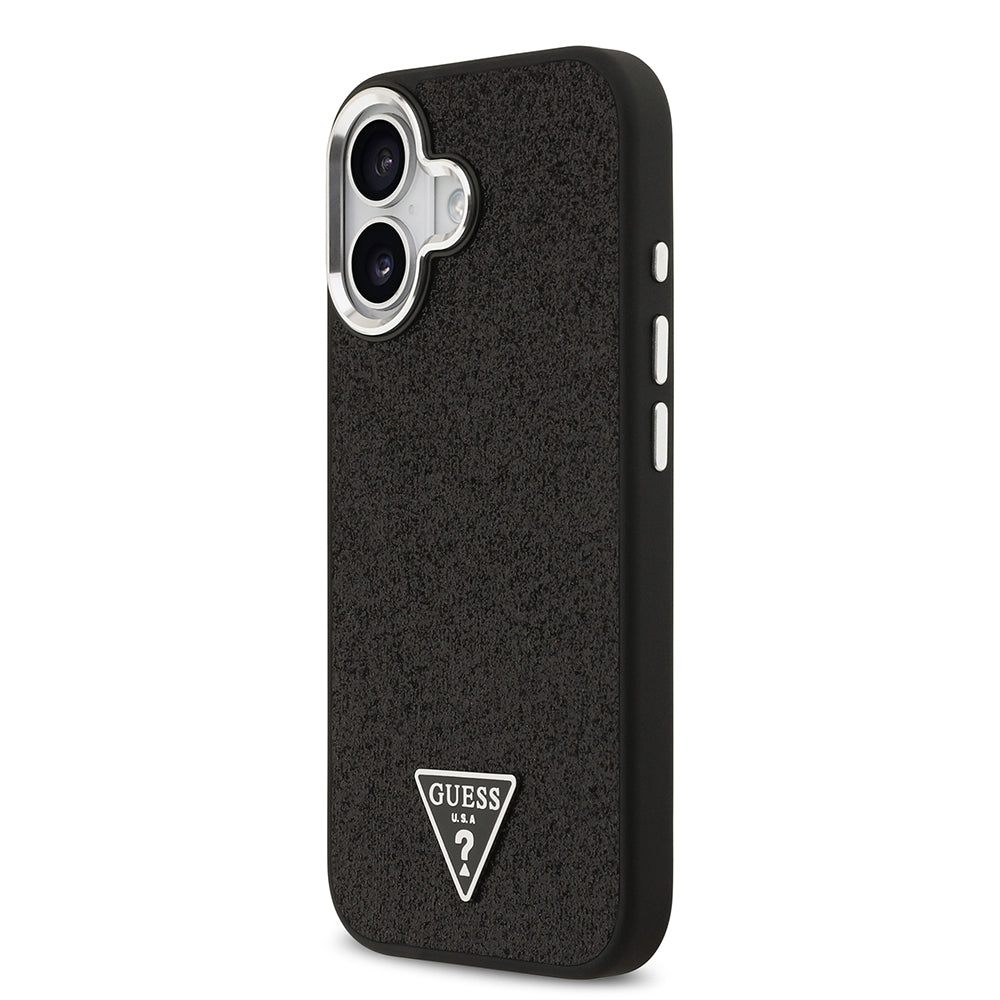 Apple iPhone 17 Kılıf Guess Orjinal Lisanslı M-safe Şarj Özellikli Metal Kamera Çerçeveli Üçgen Logolu Glitter Kapak