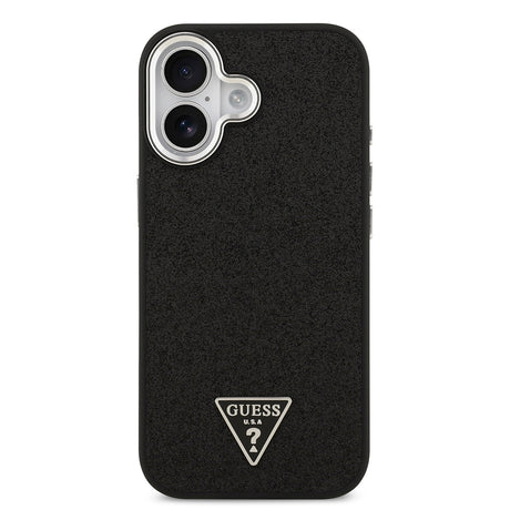 Apple iPhone 17 Kılıf Guess Orjinal Lisanslı M-safe Şarj Özellikli Metal Kamera Çerçeveli Üçgen Logolu Glitter Kapak