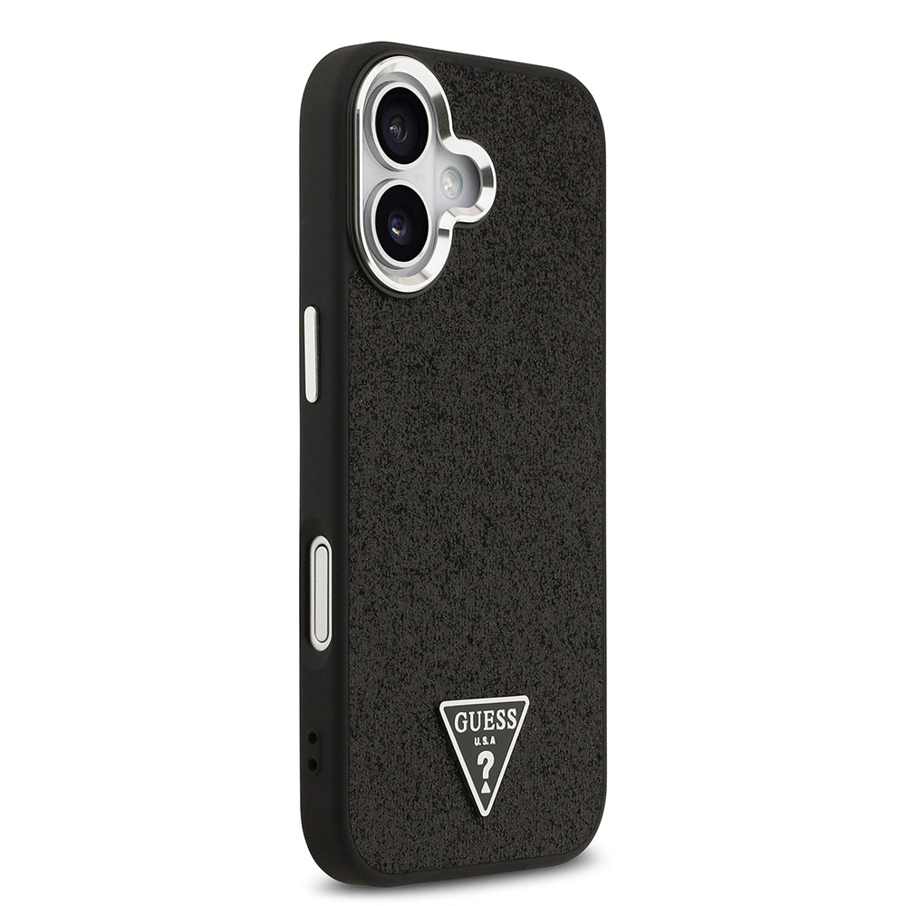 Apple iPhone 17 Kılıf Guess Orjinal Lisanslı M-safe Şarj Özellikli Metal Kamera Çerçeveli Üçgen Logolu Glitter Kapak