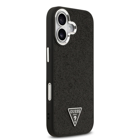Apple iPhone 17 Kılıf Guess Orjinal Lisanslı M-safe Şarj Özellikli Metal Kamera Çerçeveli Üçgen Logolu Glitter Kapak