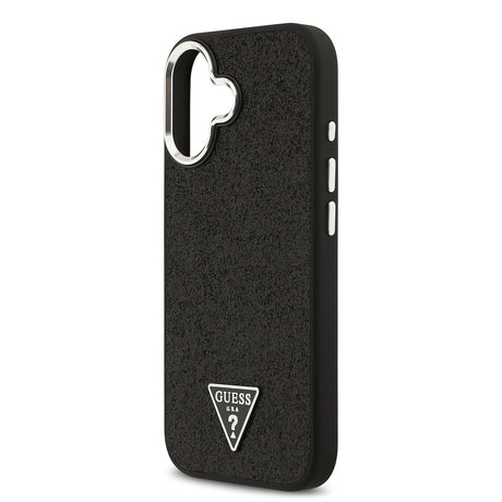 Apple iPhone 17 Kılıf Guess Orjinal Lisanslı M-safe Şarj Özellikli Metal Kamera Çerçeveli Üçgen Logolu Glitter Kapak